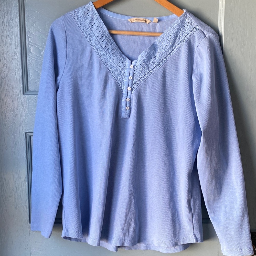 Soft Surroundings Pale Blue Ribbed Knit Top